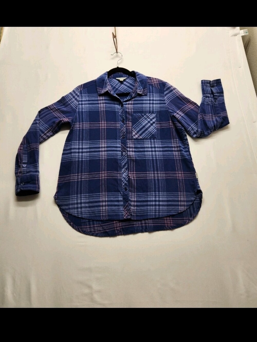 ⭐️Orvis Classic Flannel Shirt Large Blue Pink Plaid Button Down Hiking Outdoor